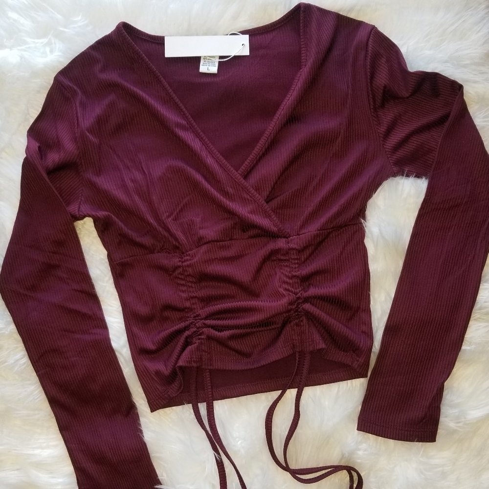 Ribbed Ruched Long Sleeve Top